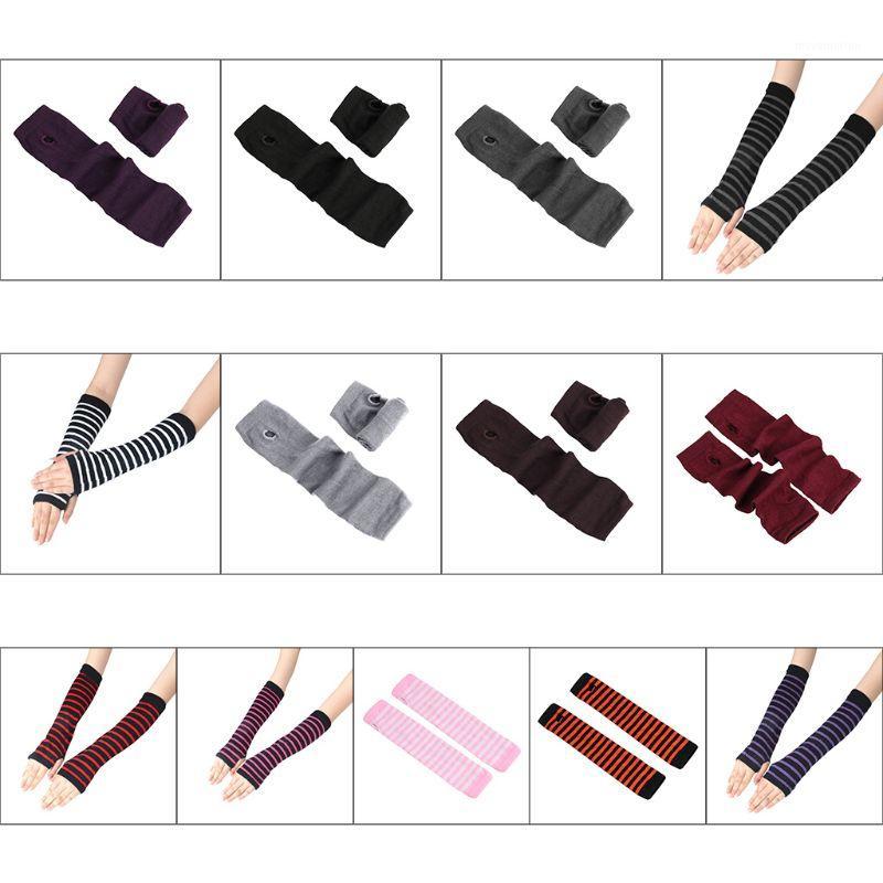 

Women Girls Knitted Fingerless Long Gloves Stripes Printed Over Elbow Length Winter Stretchy Arm Warmer Sleeves with Thumb Hole1