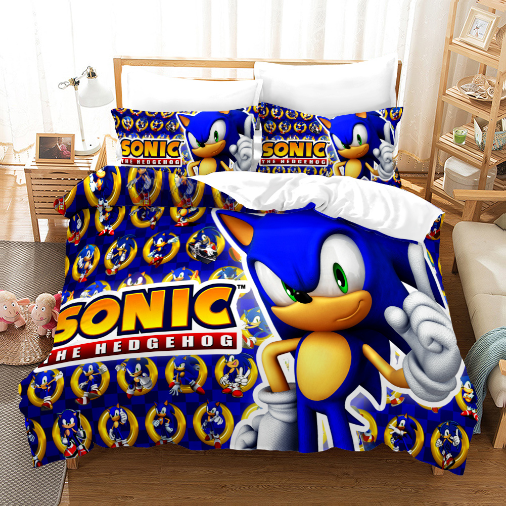 Copripiumino Sonic Set biancheria da letto Copripiumino Sonic The Hedgehog Cartoon Anime per bambini Ragazzi Ragazze Copripiumino in microfibra leggero 