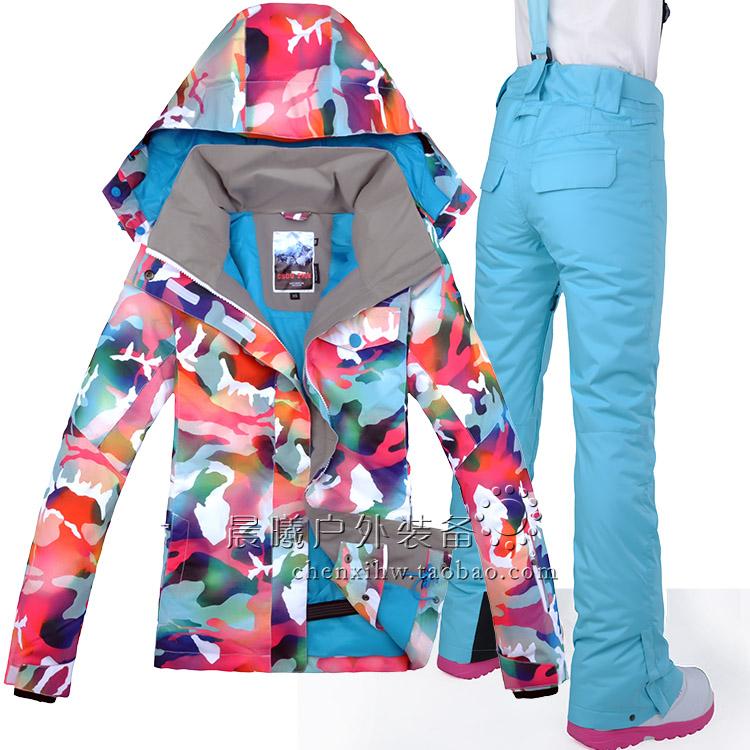 

2020GSOU SNOW Women Ski Suit Warm Waterproof Windproof Ski Jackets Outdoor Wear Two Piece Snowboard Hiking Camping Wear Suit Set, Brown