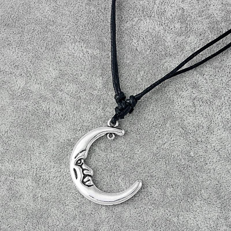 

1pcs Tibetan Silver Large Crescent Moon Star Charms Pendants Necklace Black Wax Cord Adjustable