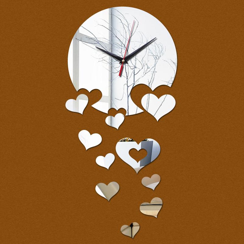 

2020 New Acrylic Mirror 3D DIY wall clock clocks fashion home decoration love heart creative personality Special