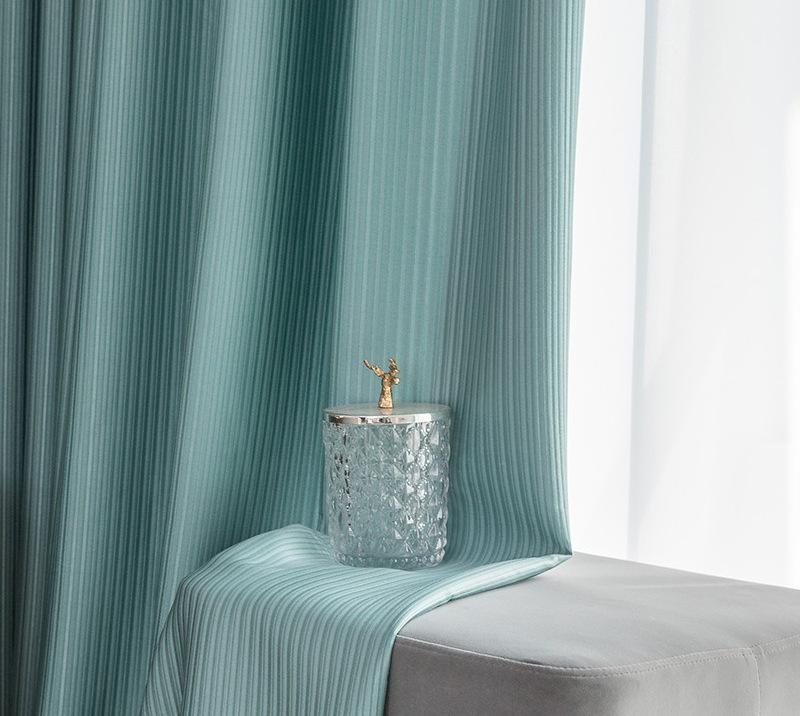 

Light Luxury Style Pearly Lustre Silk-like Fabrics Striped Blackout Fresh Blue Green Curtains for Living Room Bedroom, Curtain 2