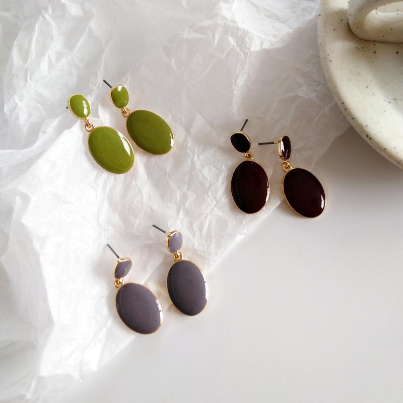 

Wind restoring ancient ways morandi personality advanced sense of elliptic drop glaze color geometry earring earrings