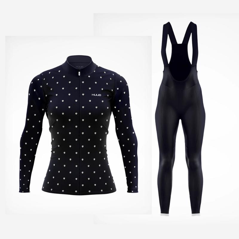 

HUUB women long sleeved fleece bicycle jersey suit winter MTB bike cycling wear warm bib pants macaquinho ciclismo feminino set, Suit 5