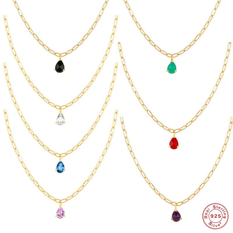 

Other GS 925 Sterling Silver Colorful Oval Water Drop Zircon Charm Pendant Necklace Luxury Big Thick Chain Choker Party Fine Jewelry