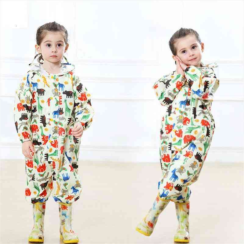 

kids raincoat jumpsuit waterproof cartoon children rainwear for baby boys girls 2-7 years hooded rain pants overalls clj418, Blue