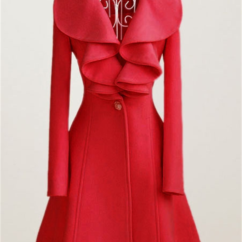 

2021 Women's Winter Long Vintage Warmness Elegant Button Plied Solid Black Ladies Office Work Outward England Wool Mixtures 4l3w, Red.