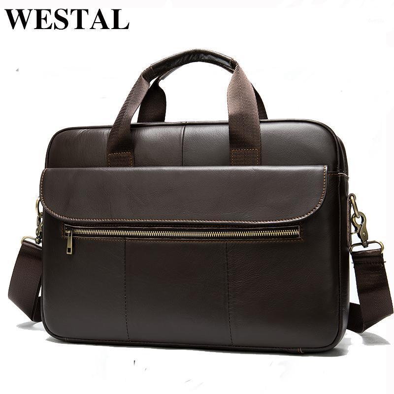 

WESTAL men's briefcase bag men's genuine leather office bag for men porte document leather laptop men business handbag 11171, 1117f4coffee