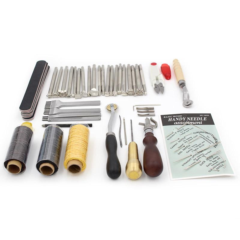 

Leather Craft DIY Hand Stitching Sewing Tool Set Thread Awl Waxed Thimble Kit Leather Craft Kit with Engraving, Edge Awl