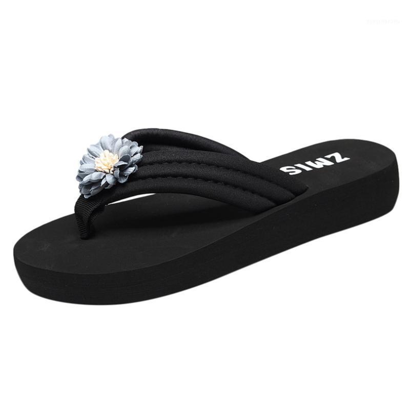 

Women's Summer slippers ladies Artificial flower Flip Flops Non-Slip rubber Wedges Slippers Beach Shoes pantuflas mujer A401, Blue