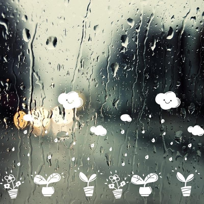 

Flowers rain potted plants wall sticker for kids room living room home decor DIY art decals decorations Glass window stickers1