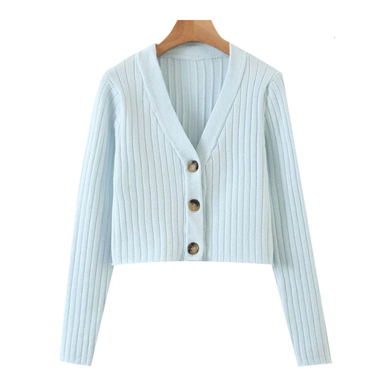 

2021 New Women's Blouse Spring Fall Single Breasted Cut-off Mesh Sweater with Female Sleeve Cleavage Outerwear Tops Xy5088 J5ZU, Blue