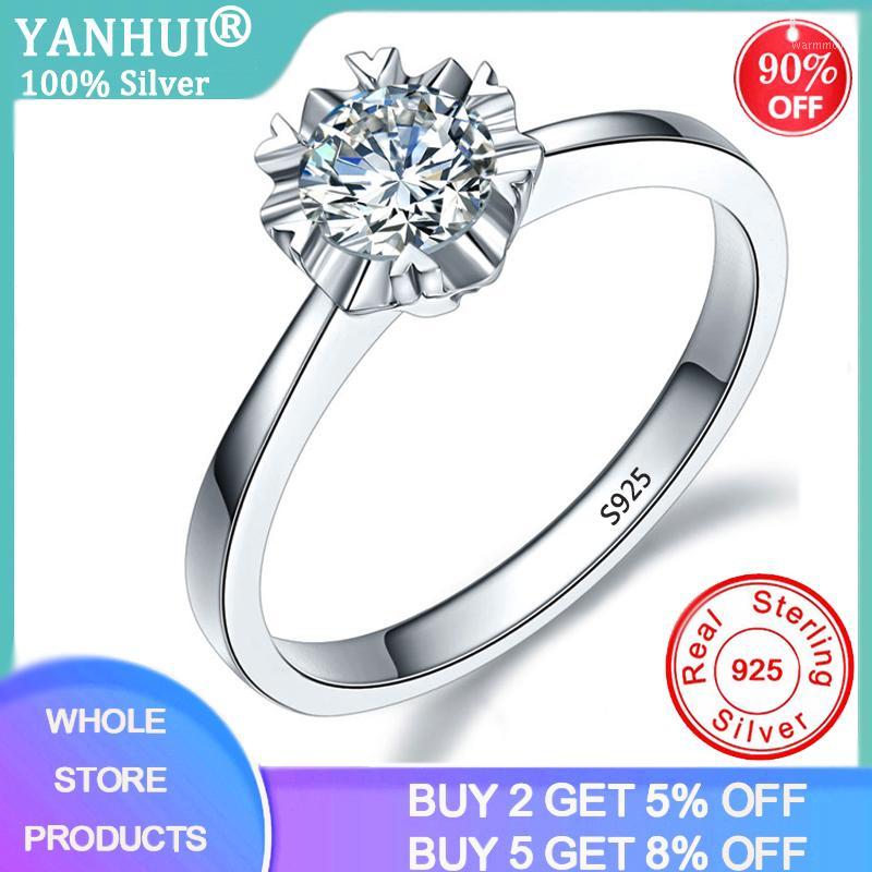 

YANHUI Classic 1 Wedding Ring 925 Solid Silver Engagement Rings Heart Six claw Cubic Zirconia Fine Jewelry Rings For Women1