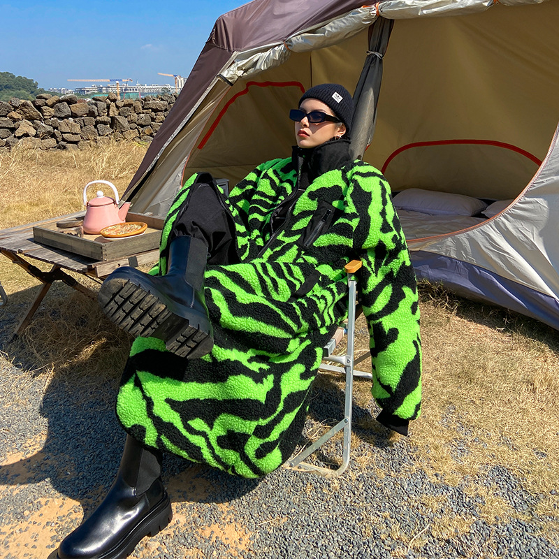 

Women Winter Faux Fur Teddy Bear Coat Thi Oversized Long Coat Zebra Color Loose Womens Jaet, Green