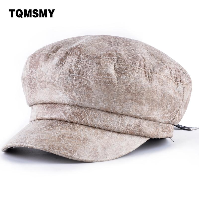 

TQMSMY Winter Men Women Leather Beret Hat Cap Man Ladies Beanie Gorras Planas Vintage Beret Hat Back-wear Casquette Hats TMC39, Beige