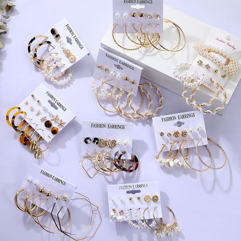 

FNIO Oversize Hoop Earrings Set Gold Color Round Circle Women's Pearl Earrings 2020 Brincos Statement Earings Fashion Jewelry