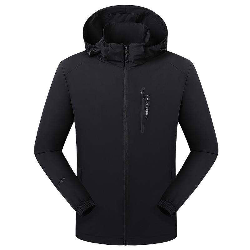 

Men Waterproof Shell Jacket Detachable Hood Breathable Windproof Stretchable Wearproof Hiking Travel Outdoor Windbreaker Coat, Black