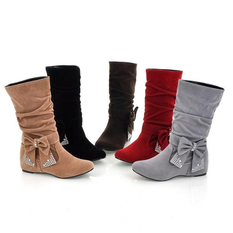 

Big size 50 Fashion mid-calf Boots Vintage Brand Low Heels Spring Shoes Autumn Winter Boot for Women Shoes Snow Boots Shoe 608-1, Black