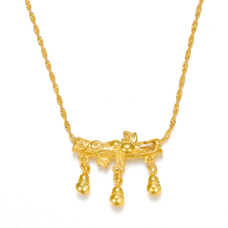 

New Fashion Gourd Leaves Pendant Necklaces for Women 24K Gold Color Choker Necklace Mascot Ornaments Jewelry Lucky Symbol Gift