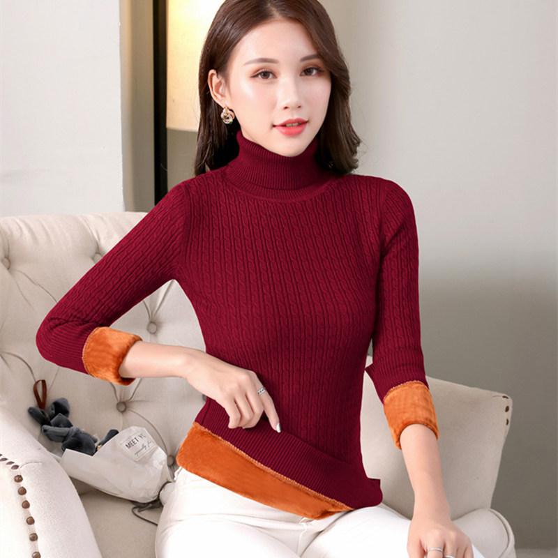 

Sweaters Women Knitted Pullover Sweaters for Women Long Sleeve Sweater Plus Velvet Woman Turtleneck Thick White Sweater Woman, Black