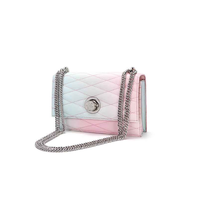 

Woman Girls Turn Lock Crossbody Shoulder Chain Flap PU Leather Color Handbag, As pic