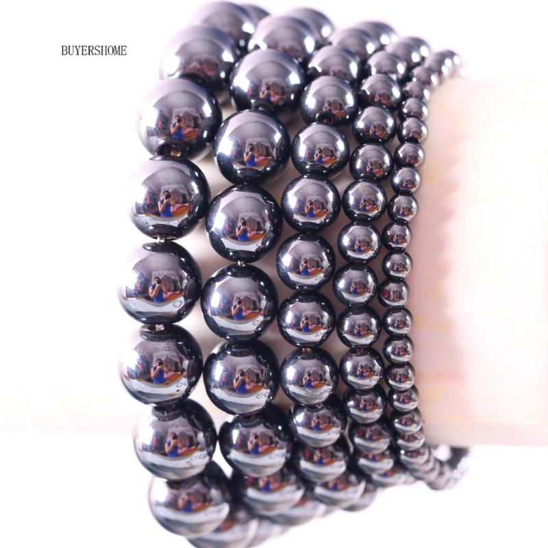 

For Women Men Jewelry Gift 4 6 8 10 12MM Round Bead Stretch Bracelet Magnetic Hematite Slim Health Slimming Luxury Beaded Bangle