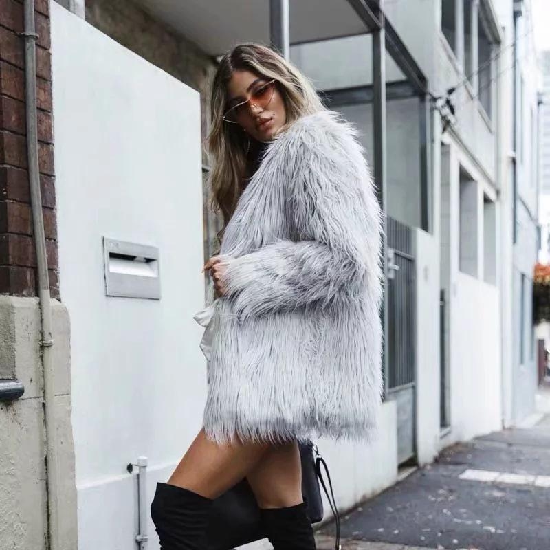 

Women New Faux Fringed Fur Coat Fashion Slim Casual Solid Warm Fur 3Color O-neck All-matched Autumn Winter Coat Female Clothing, Color 3