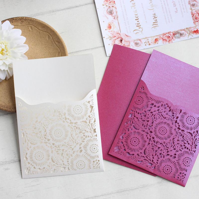 

Fuchsia ivory card invitation for wedding marriage engagement floral pocket customized printing insert card 50pcs1
