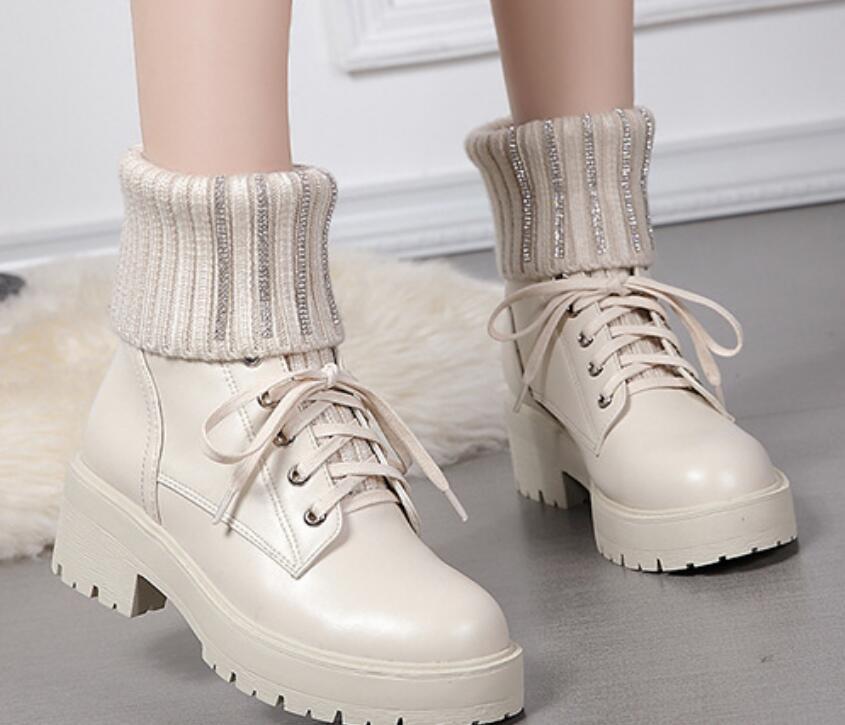 

2020 winter new thick heel ankle boots women boots waterproof woolen socks snow Female Platform Shoes Botas Mujer, Black
