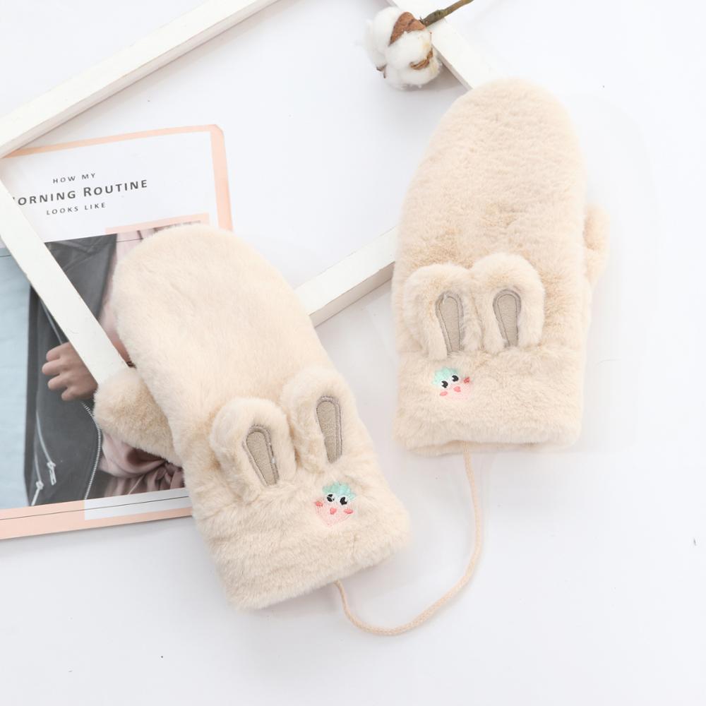 

Winter warm ladies gloves hanging neck plush cute gloves fabric cartoon plus velvet thickening riding outdoor Korean version