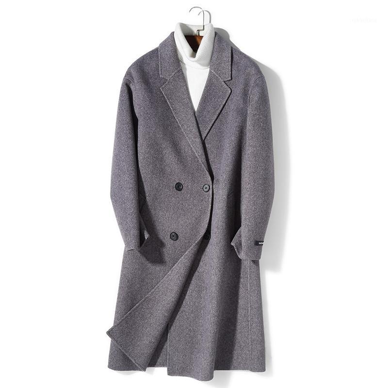 

Men's 100% Wool Coat Autumn Winter Jacket Men Double-side Woolen Long Coats Windbreaker Jackets Plus Size Abrigo Hombre MY17421, Dark coffee