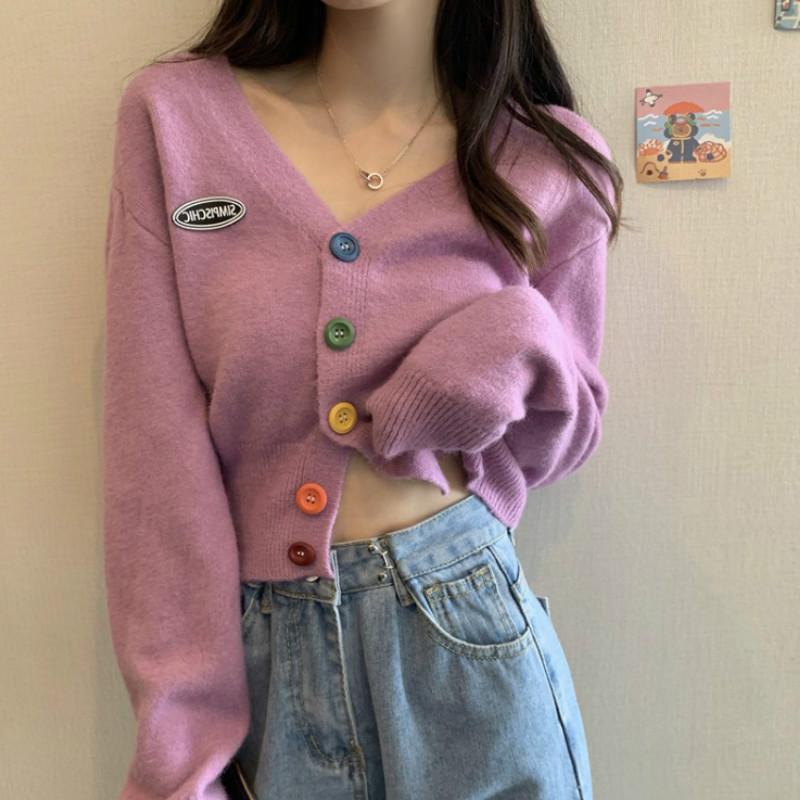 

Autumn Clothing 202020new Women's Autumn Top Sweater Women's Clothing Loose V-neck Sweater Cardigan Coat Cropped, 02