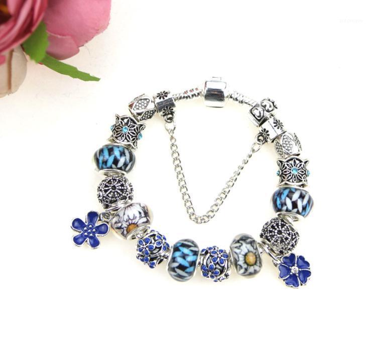 

Flower Pendant Blue Crystal/Glass Beads Vintage Elegant Charm Bracelets & Bangles For Women Gift Lucky bracelet1