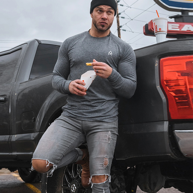 

Solid Slim Fit Quick-Dry Sweatshirts Men Long-Sleeved Fashion Training Sports Sweatshirts Men Clothing Camouflage Hoodies Male, Grey