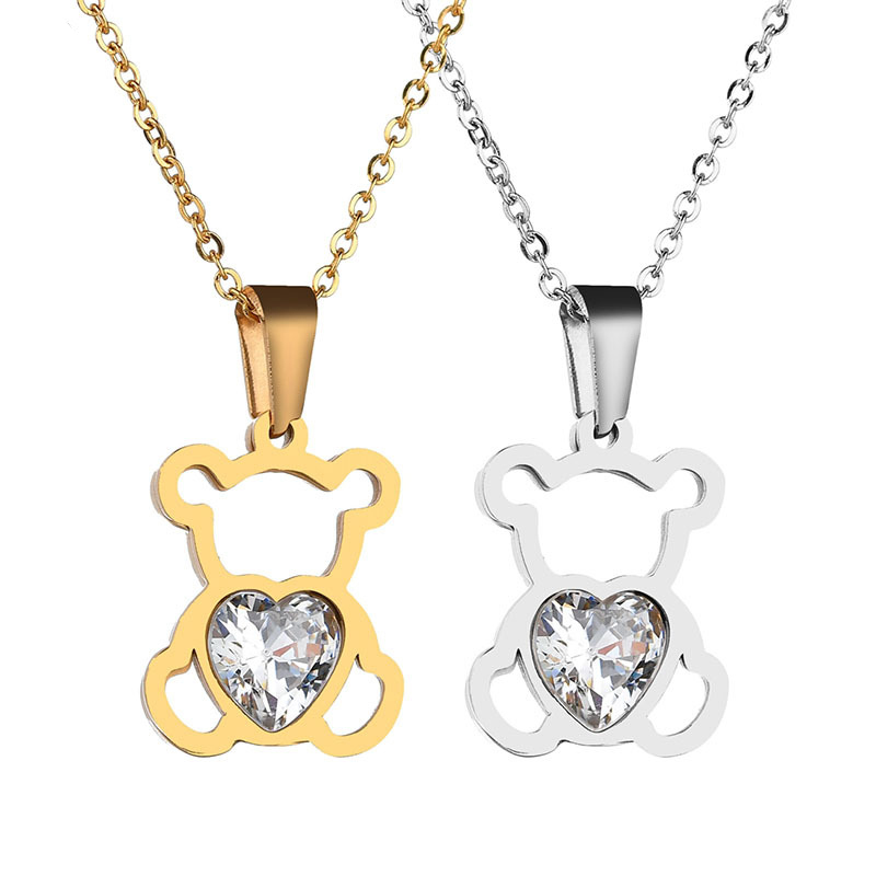 

2020 Fashion Shell Bear Pendant Golden Silver Stainless Steel Necklace Earrings Women Girls Jewelry Sets