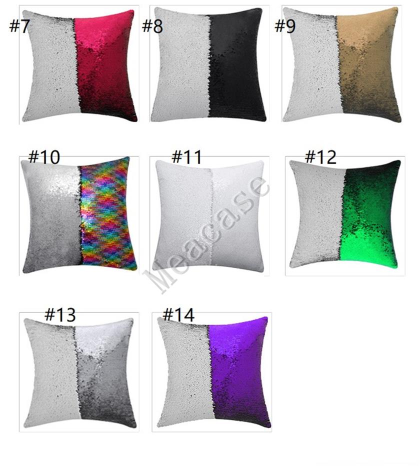 

New Fashion Sequins Blank Sublimation Pillowcase Pillow Throw Cushion Cover Heat Transfer Printing Home Sofa Pillow Case Covers F102401, #1-#14 mixed color or remark