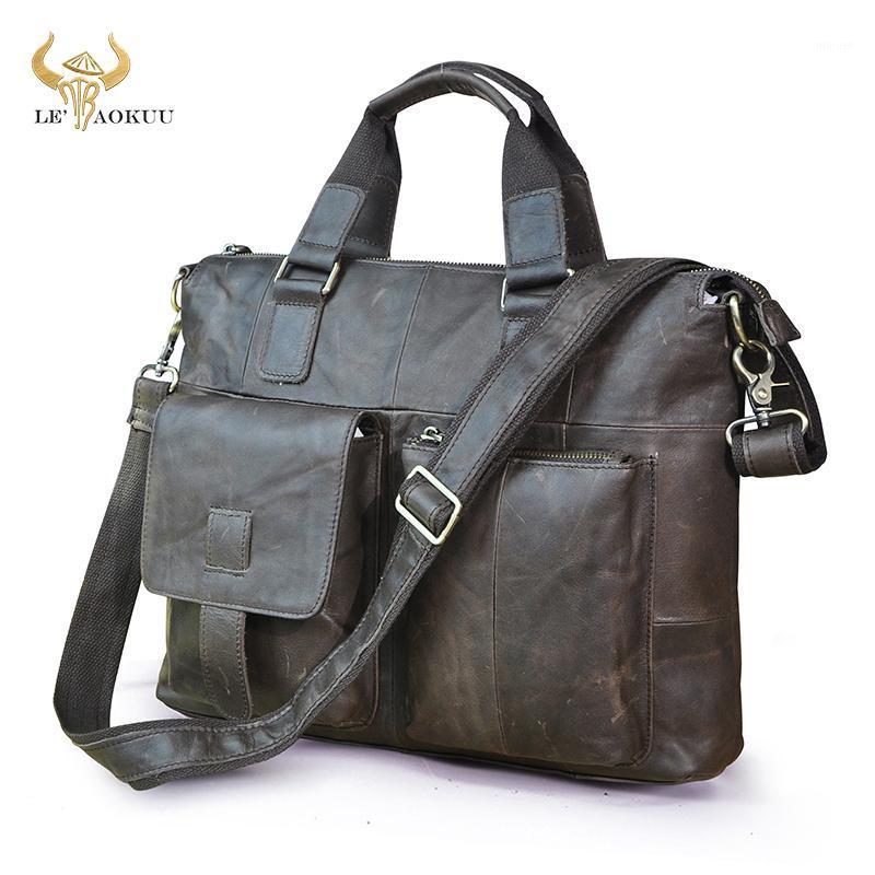 

Hot Sale Men Natural Leather Retro Business Briefcase 15.6" Laptop Case Attache Portfolio Bag One Shoulder Messenger Bag B2601, Black