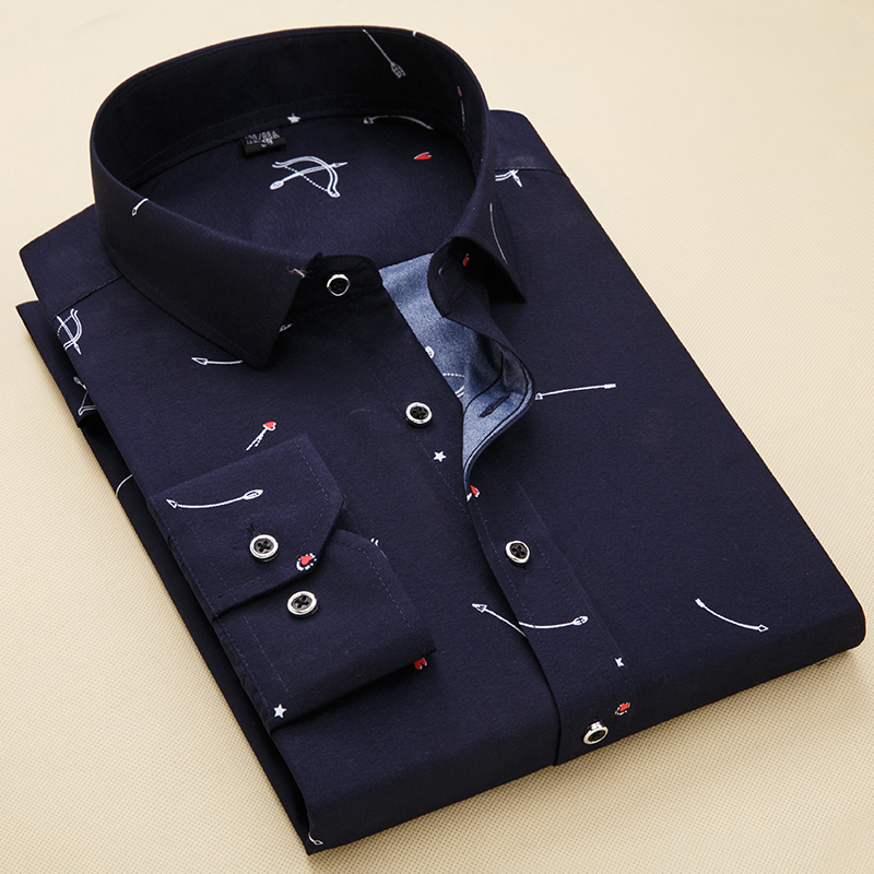 

2021 Men's Autumn New Arrival Casual Long Sleeve Solid Male Business Slim Fit Shirt 4x Floral Printed Man Shirts H16y, White