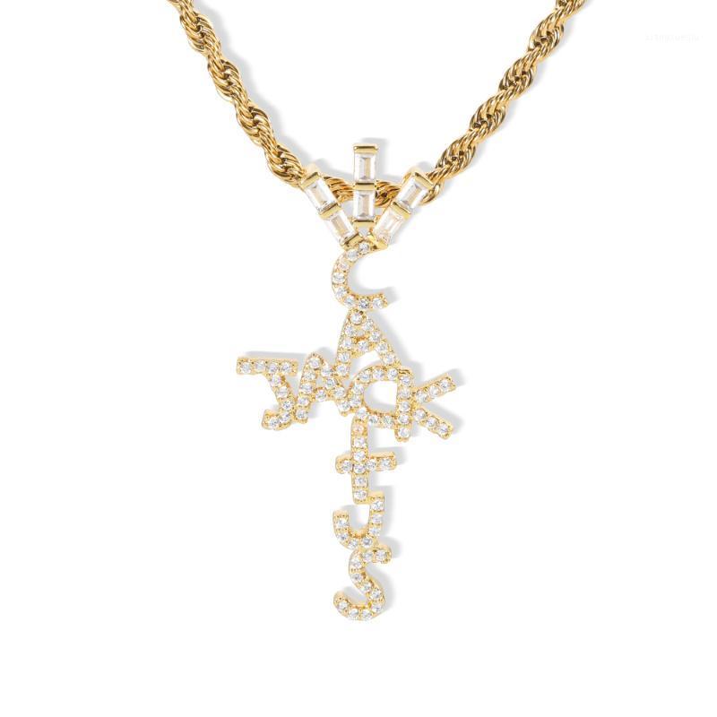 

Pendant Necklaces Small Cactus Jack Cross Hip Hop CZ Stone Paved Bling Iced Out For Men Rapper Jewelry Drop, Silver