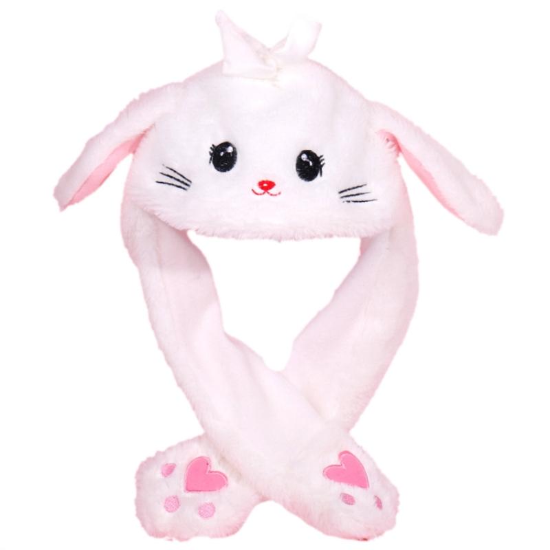

Funny Animal Plush Hat Cartoon Kawaii Toy Ears Moving Jumping Earflap Cap for Women Girls Cosplay Holiday Party Props