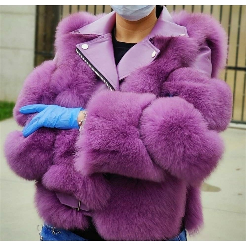 

Maylofuer Real Fox Fur Coat with Genuine Sheepskin Leather Jacket Long Sleeves 100% Natural Fox Fur Coats for Women Hot Sale 201006, As photo