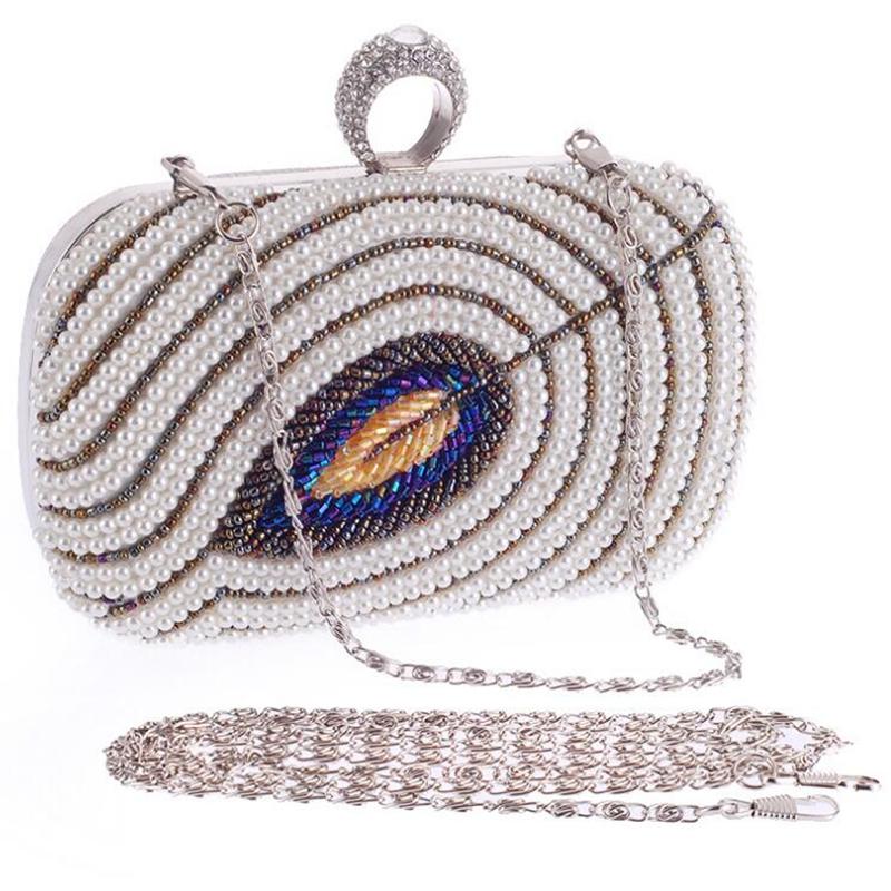 

Handmade Pearl Diamond Long Chain Evening Bags Leaf Design Beige Black Ladies Small Day Clutches Fashion Handbags And Purses