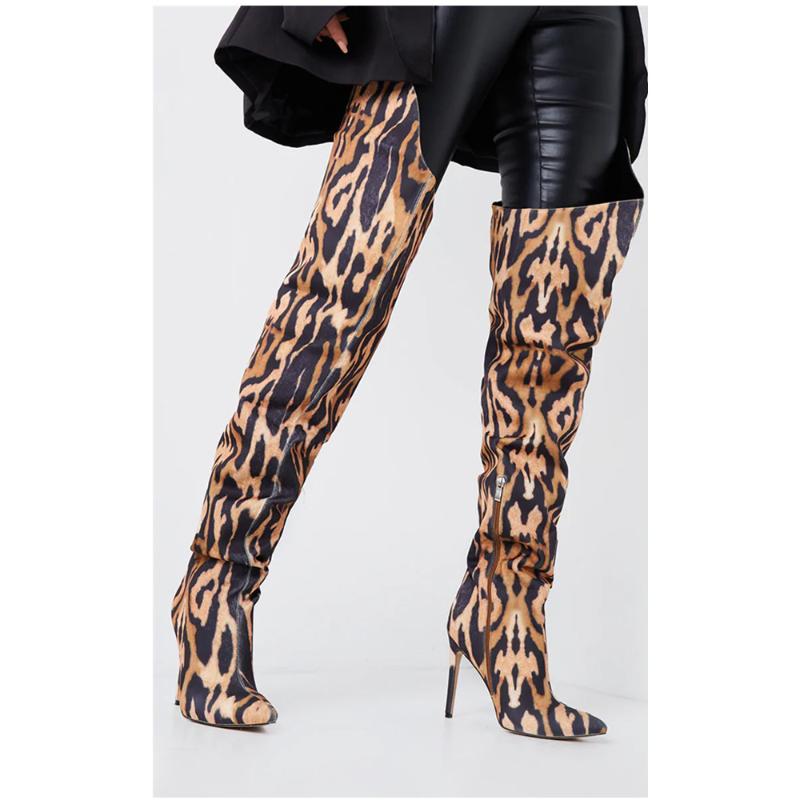 

MKKHOU Over-the-knee Boots Women 2020 New Winter Sexy Leopard Print Pointed Toe Side Zipper Stiletto 11 cm High-Heeled Boots