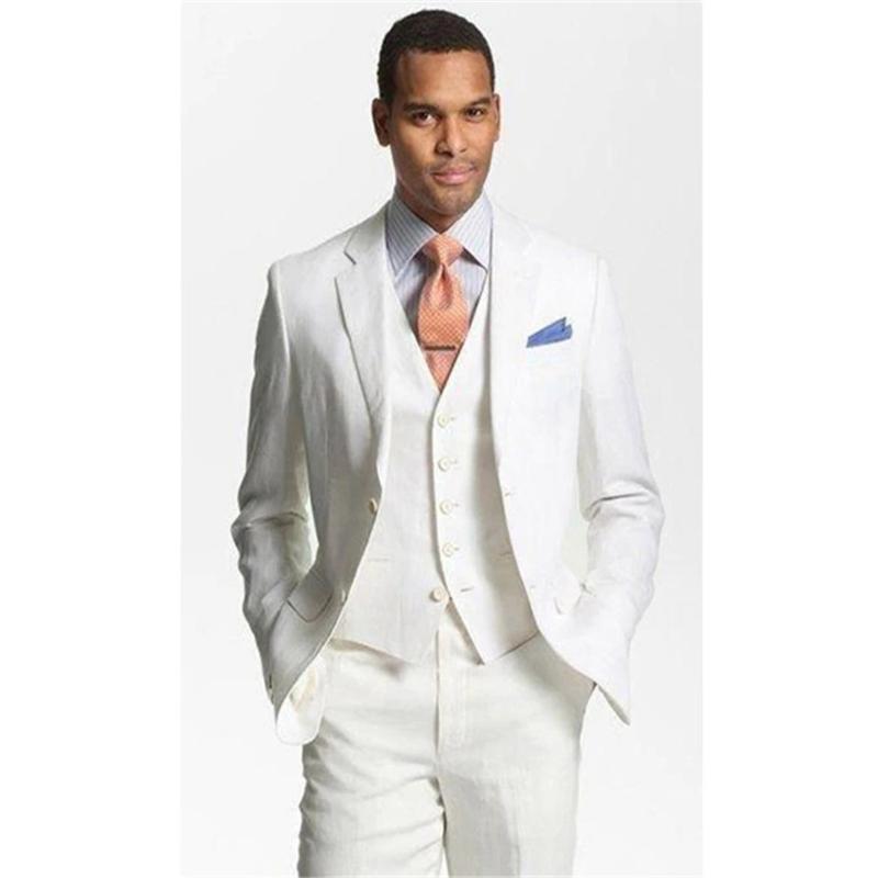 

Custom Made ivory Linen Suits Mens Formal Skinny Summer Beach Simple Wedding Tuxedo 3 Piece Men Suit (Jacket+Pants+Vest, 8 style and color