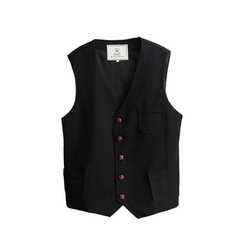 

Plus Size Suit Vest Linen Cotton Men Casual Vest Retro Waistcoat Front Pocket Blazer Man Clothing, Beige
