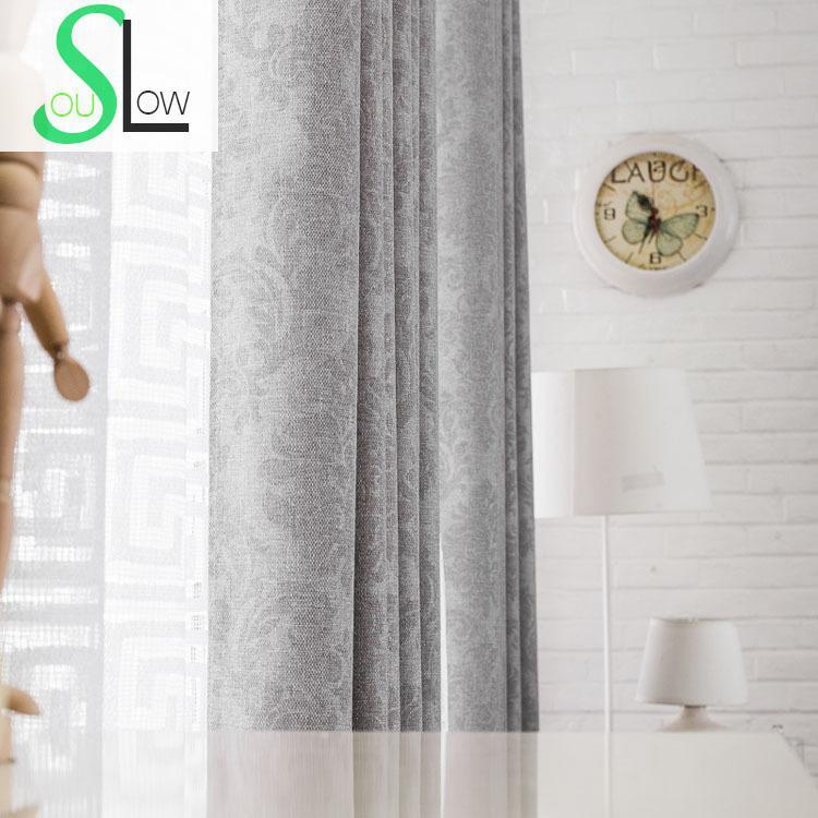 

Slow Soul Grey Cloth White Tulle Thick Linen Embossed Curtains Geometric Embroidered Curtain For Bedroom Kitchen Living Room