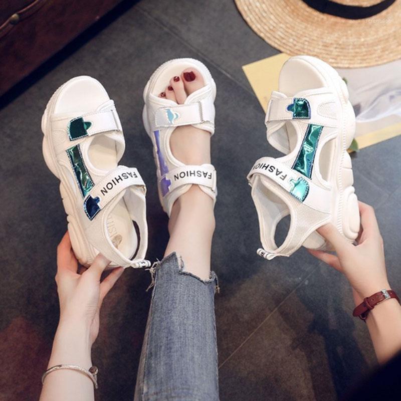 

Women's fashion net red sponge platform sandal female fairy wind 2020 summer new versatile wedge heel beach Roman shoes1, White
