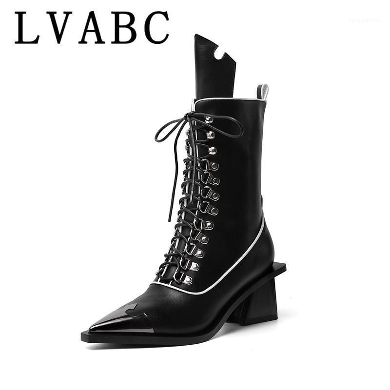 

Fashion European Mid-Calf Boots American style cross straps women's boots winter real leather factory direct sales product1, Black