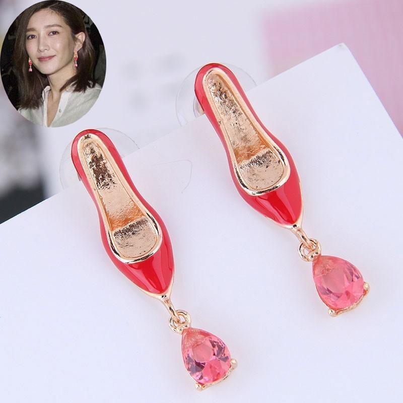 

Stud Fashion Earrings For Women 2021 Korean Red High Heels Crystal Female Wedding Jewelry Gold Bijoux Brincos Mujer