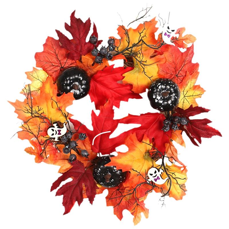 

Creative Halloween LED Falling Leaf Wreath Pumpkin Berry Wreath Door Home Decor Maple Berry Garland Wall Decoration, Orange